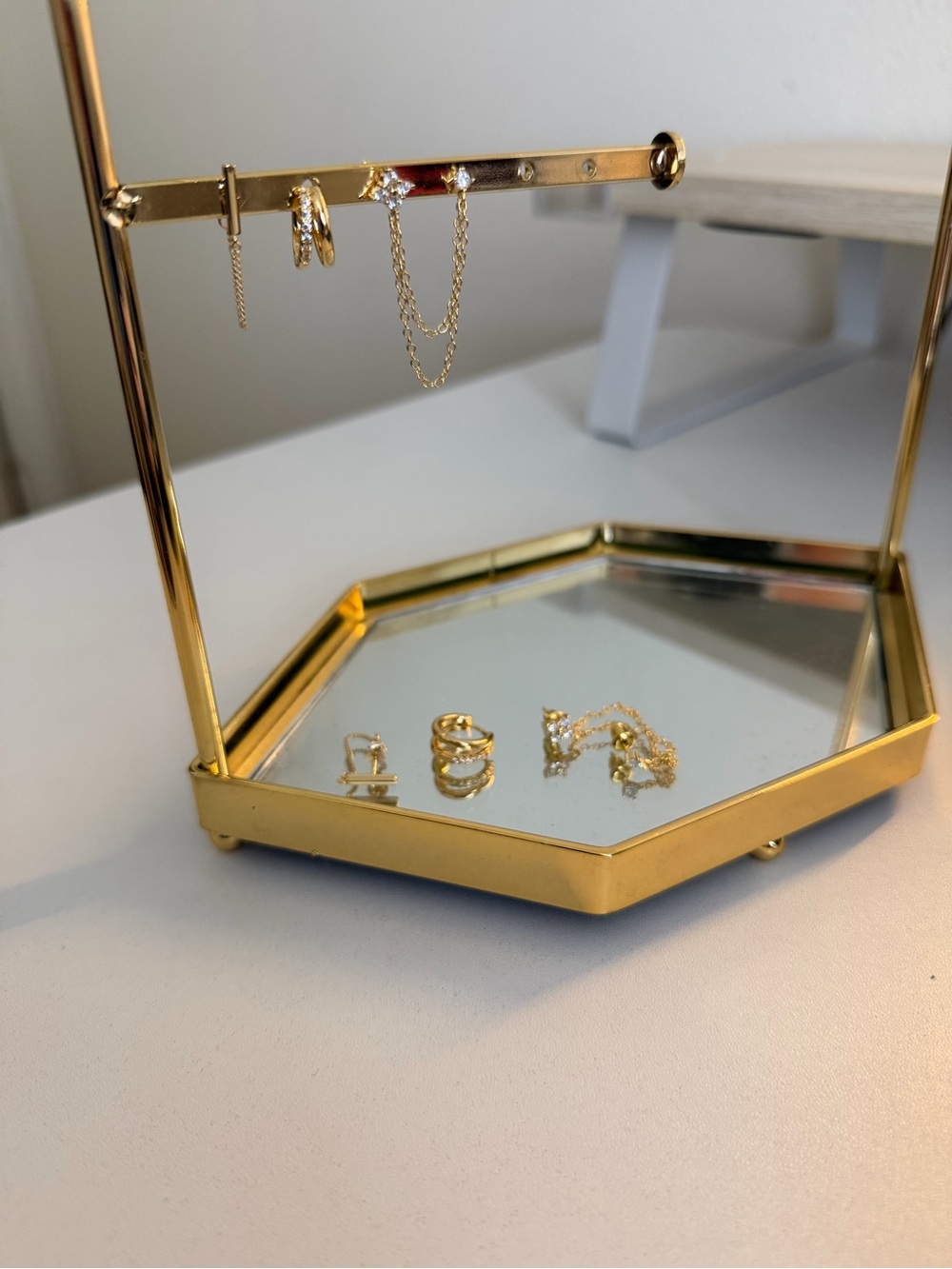3 Pairs of Gold-Plated Layered Chain Earrings and Double Hoop Set